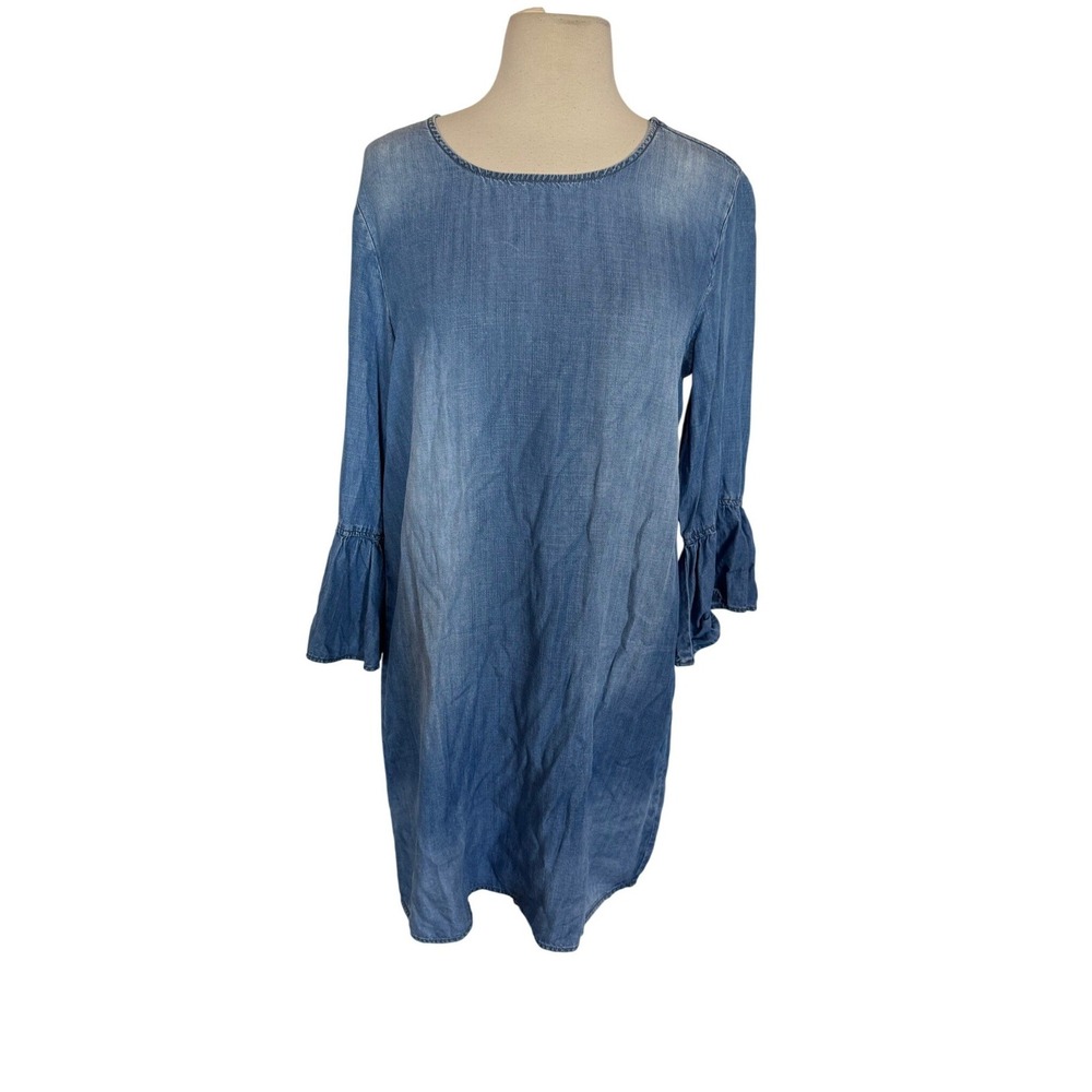 Cloth‎ & Stone Womens Blue Chambray Open Tie Back Bell Sleeve Shift Dress Medium